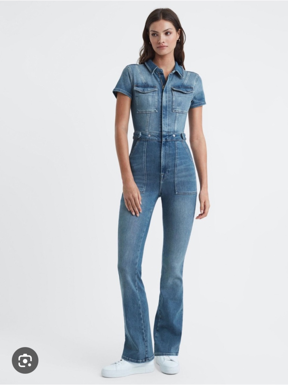 Women's Short-Sleeve Denim Jumpsuit Jeans - Blue